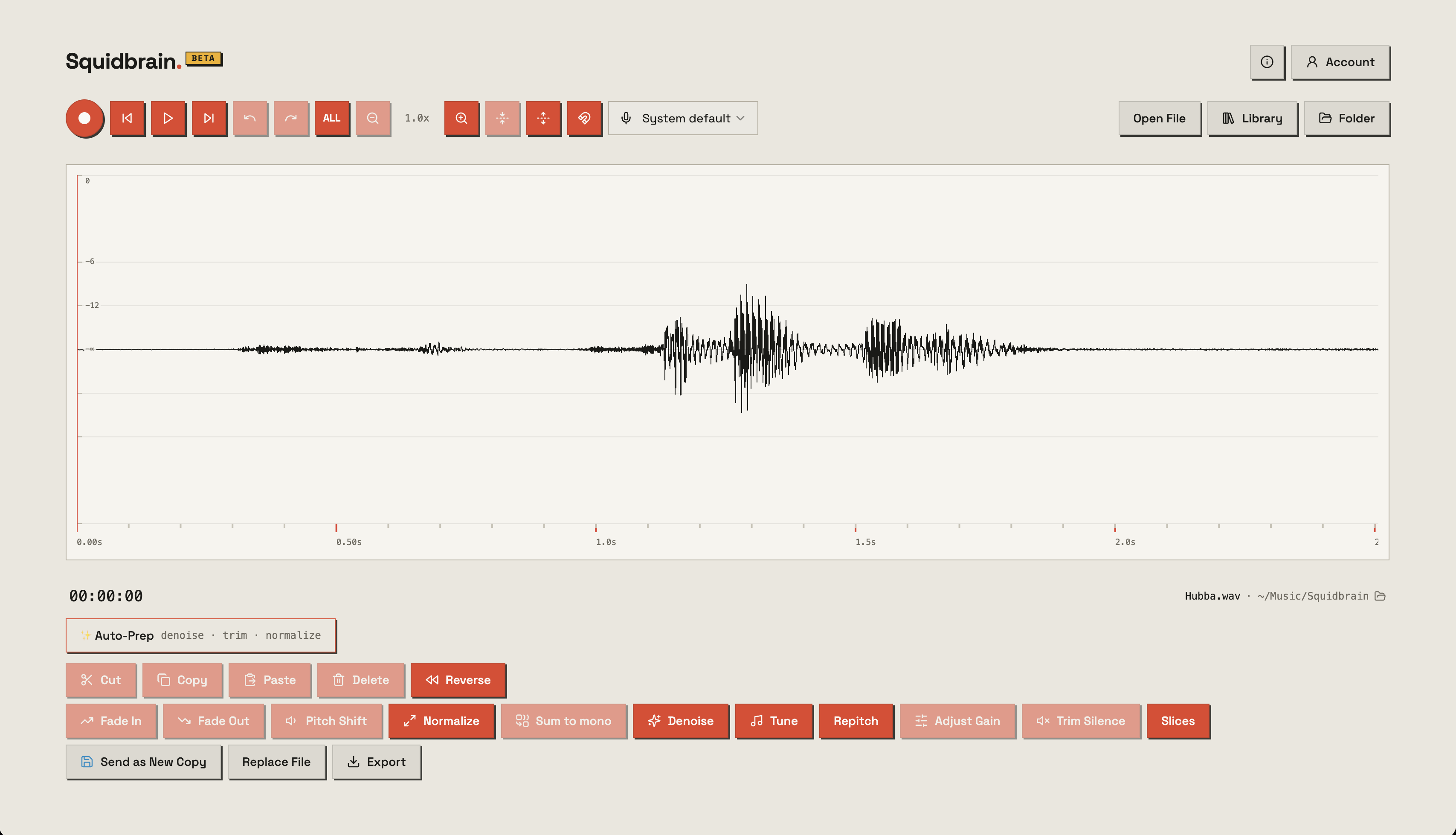 The Squidbrain web editor with a waveform open